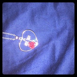 rose and cross silver necklace